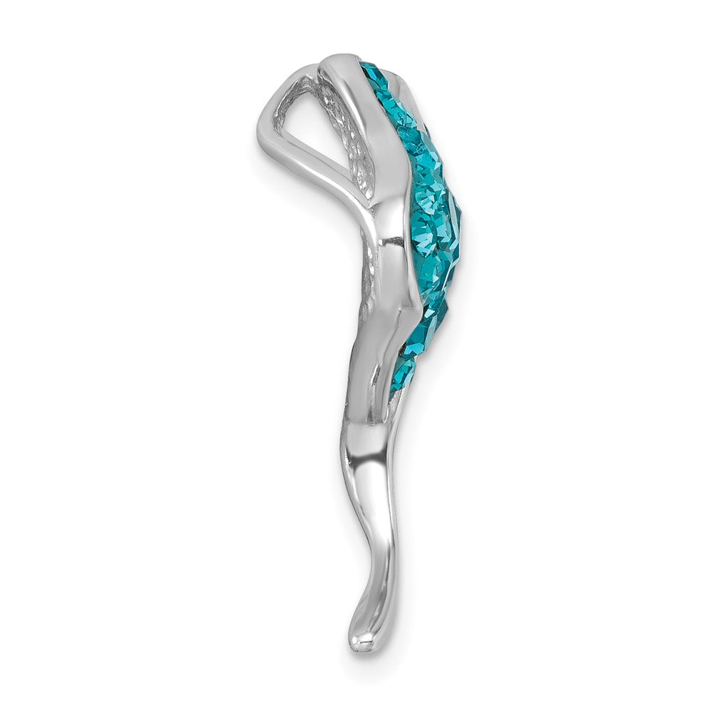 Sterling Silver Rhodium-plated Polished Blue Crystal Ray Pendant IP-240