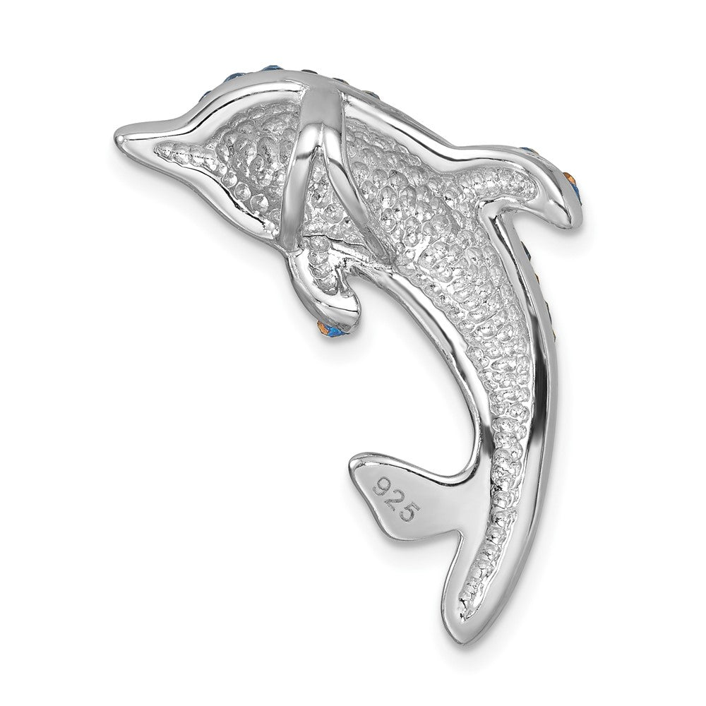 Sterling Silver Rhodium-Plated Large Crystal Dolphin Slide IP-526