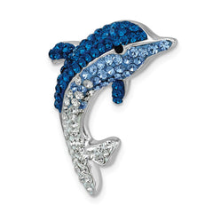 Sterling Silver Rhodium-Plated Large Crystal Dolphin Slide IP-526