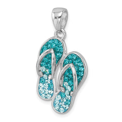 Sterling Silver Rhodium-plated Polished Crystal Double Flip Flop Pendant IP-625