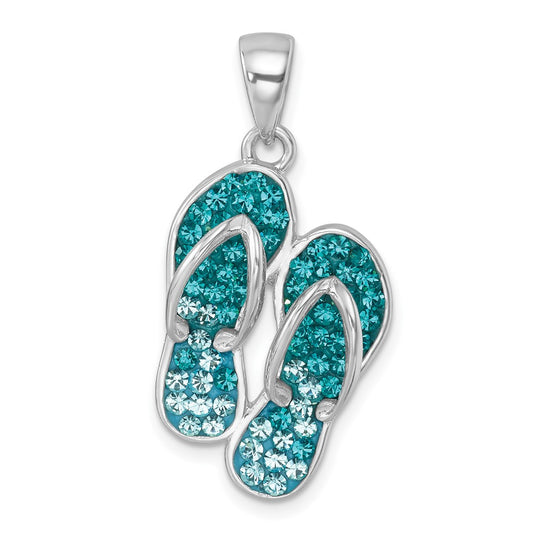 Sterling Silver Rhodium-plated Polished Crystal Double Flip Flop Pendant IP-625