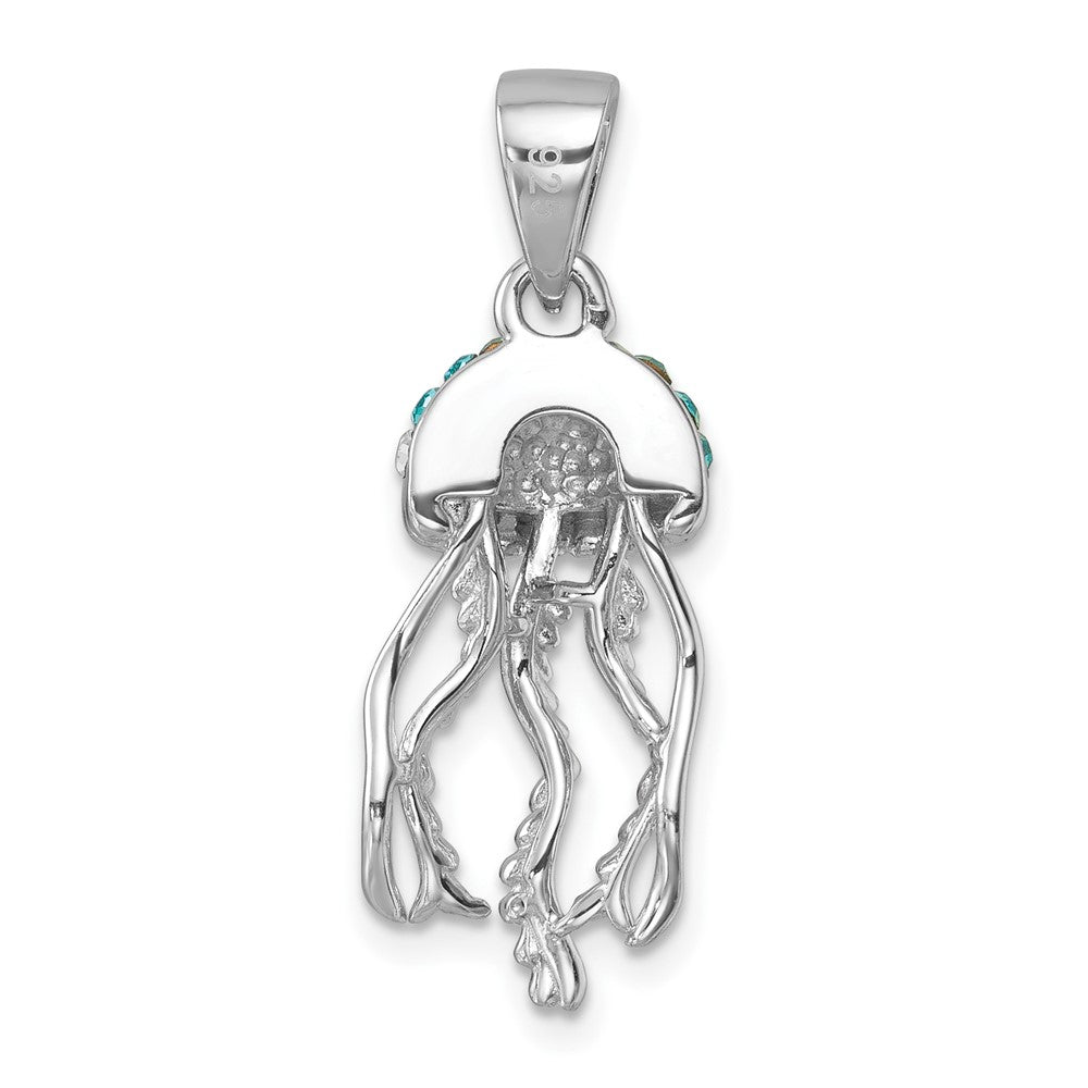 Sterling Silver Rhodium-plated Polished Crystal Jellyfish Pendant IP-626