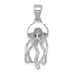 Sterling Silver Rhodium-plated Polished Crystal Jellyfish Pendant IP-626