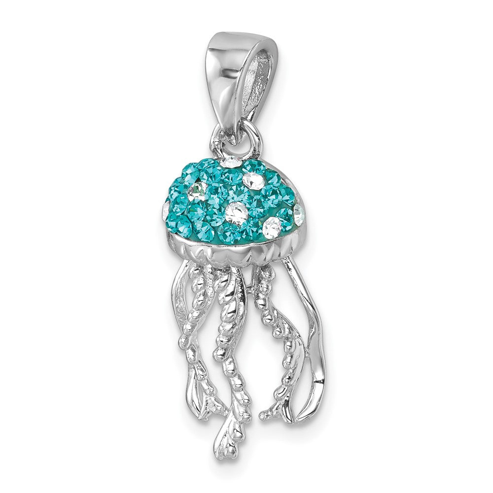 Sterling Silver Rhodium-plated Polished Crystal Jellyfish Pendant IP-626
