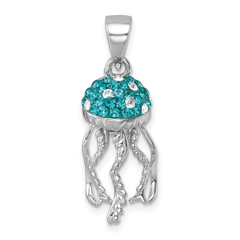 Sterling Silver Rhodium-plated Polished Crystal Jellyfish Pendant IP-626
