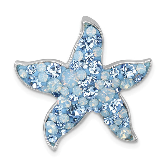 Sterling Silver Rhodium-plated Polished Crystal Starfish Chain Slide IP-653