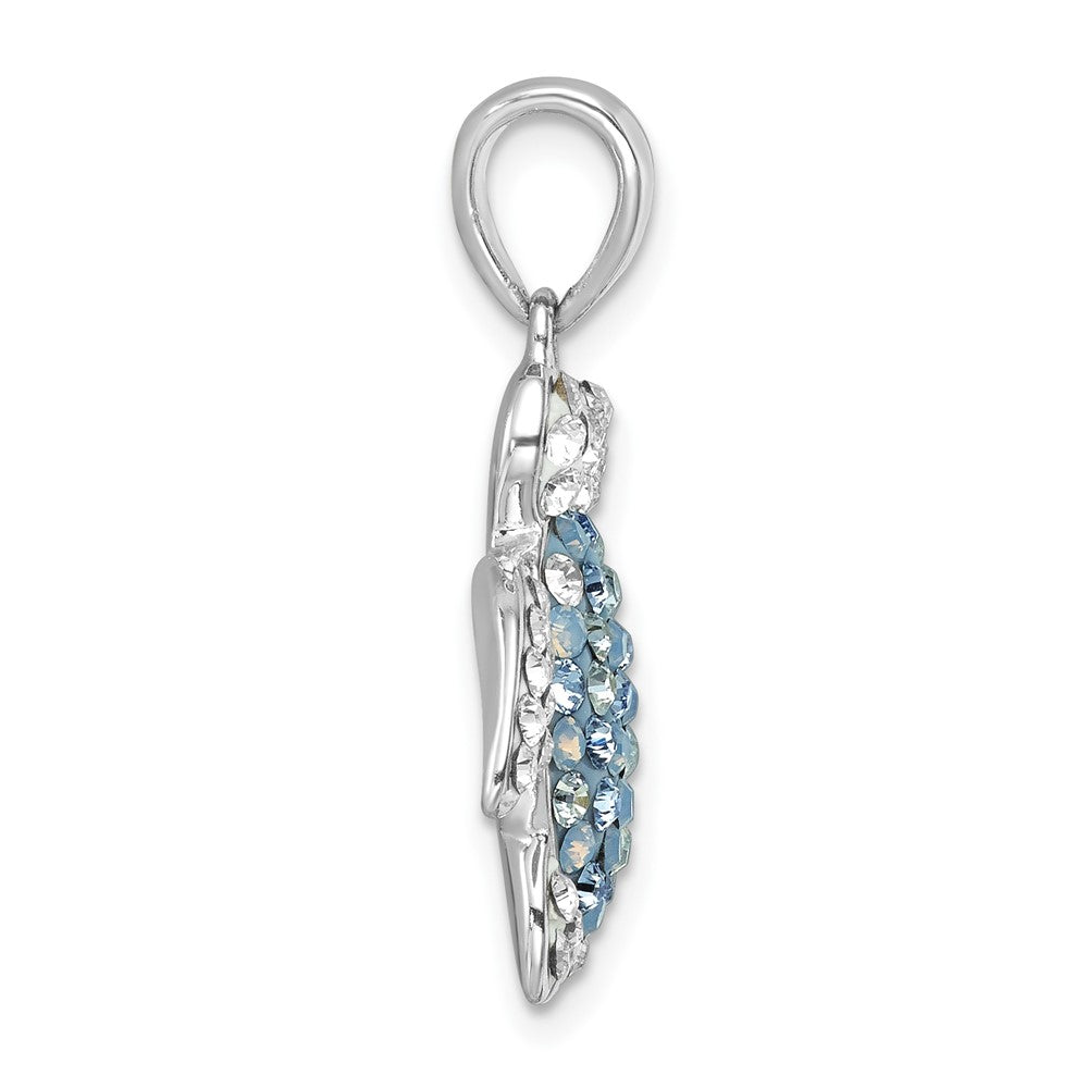 Sterling Silver Rhodium-plated Polished Blue and White Crystal Turtle Pendant IP-667