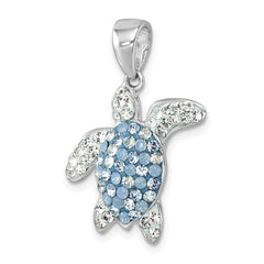 Sterling Silver Rhodium-plated Polished Blue and White Crystal Turtle Pendant IP-667