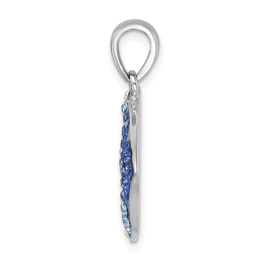 Sterling Silver Rhodium-plated Polished Blue and White Crystal Angel Fish Pendant IP-671