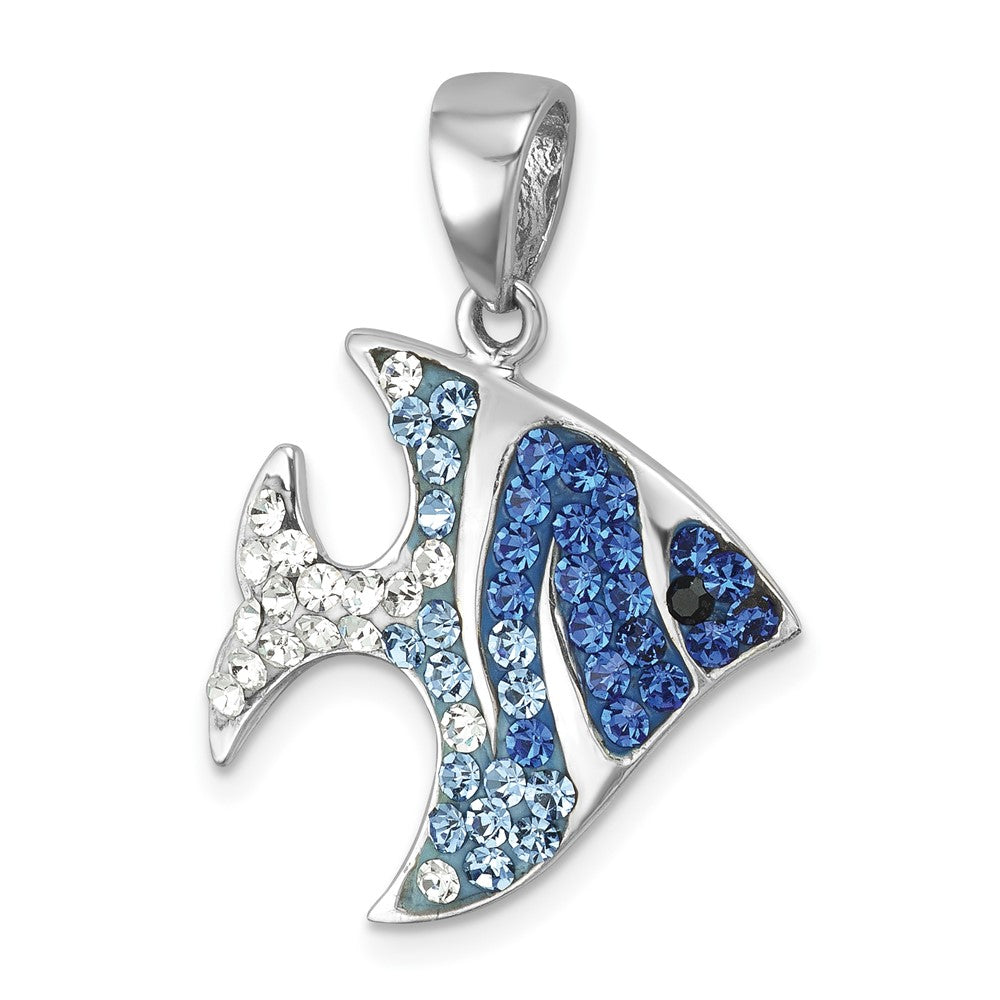 Sterling Silver Rhodium-plated Polished Blue and White Crystal Angel Fish Pendant IP-671