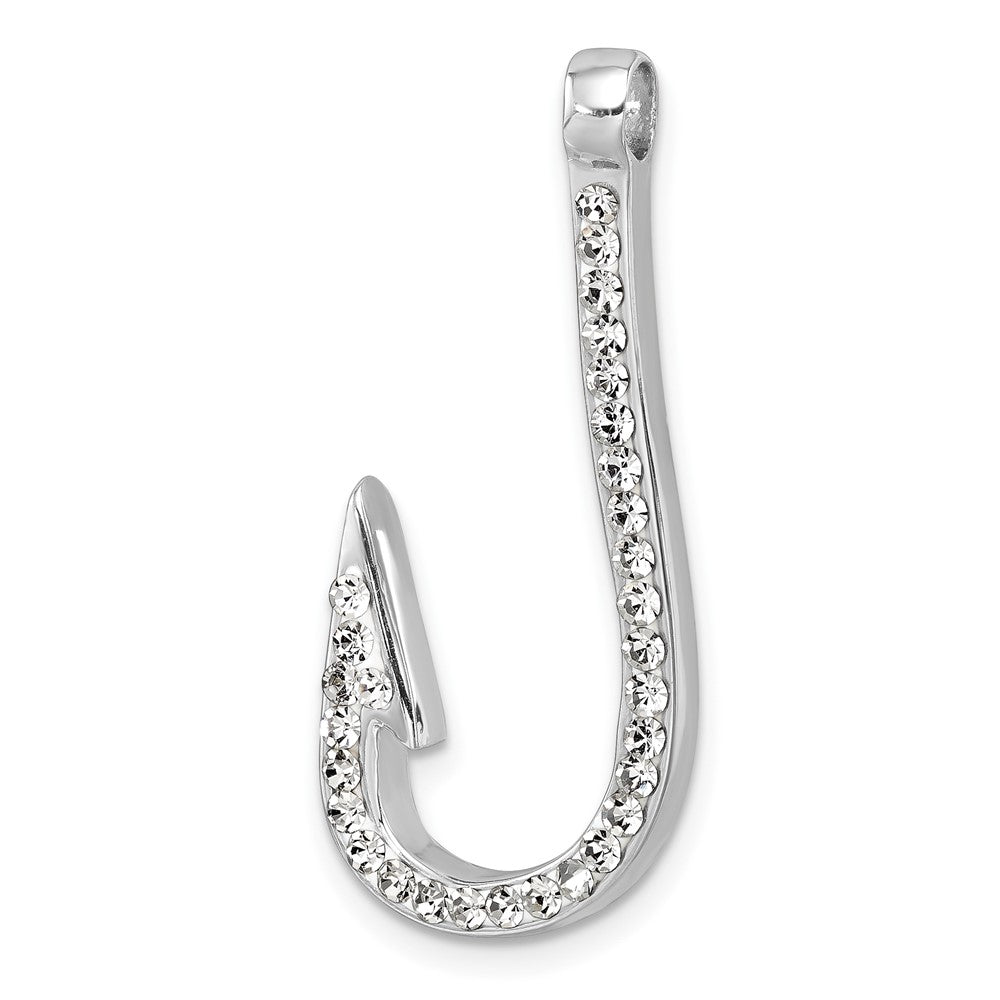 Sterling Silver Rhodium-Plated Polished Crystal Hook Pendant IP-701