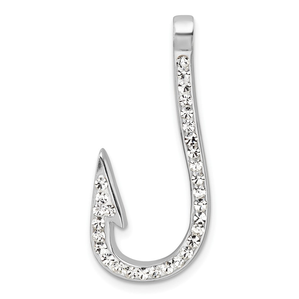 Sterling Silver Rhodium-Plated Polished Crystal Hook Pendant IP-701