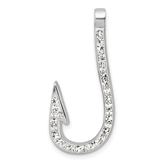 Sterling Silver Rhodium-Plated Polished Crystal Hook Pendant IP-701