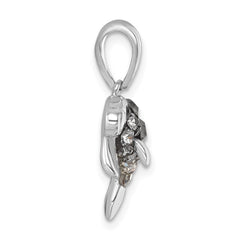 Sterling Silver Rhodium-plated Polished Crystal Manatee Pendant IP-787
