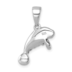 Sterling Silver Rhodium-plated Polished Crystal Manatee Pendant IP-787