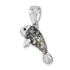 Sterling Silver Rhodium-plated Polished Crystal Manatee Pendant IP-787