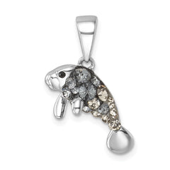 Sterling Silver Rhodium-plated Polished Crystal Manatee Pendant IP-787
