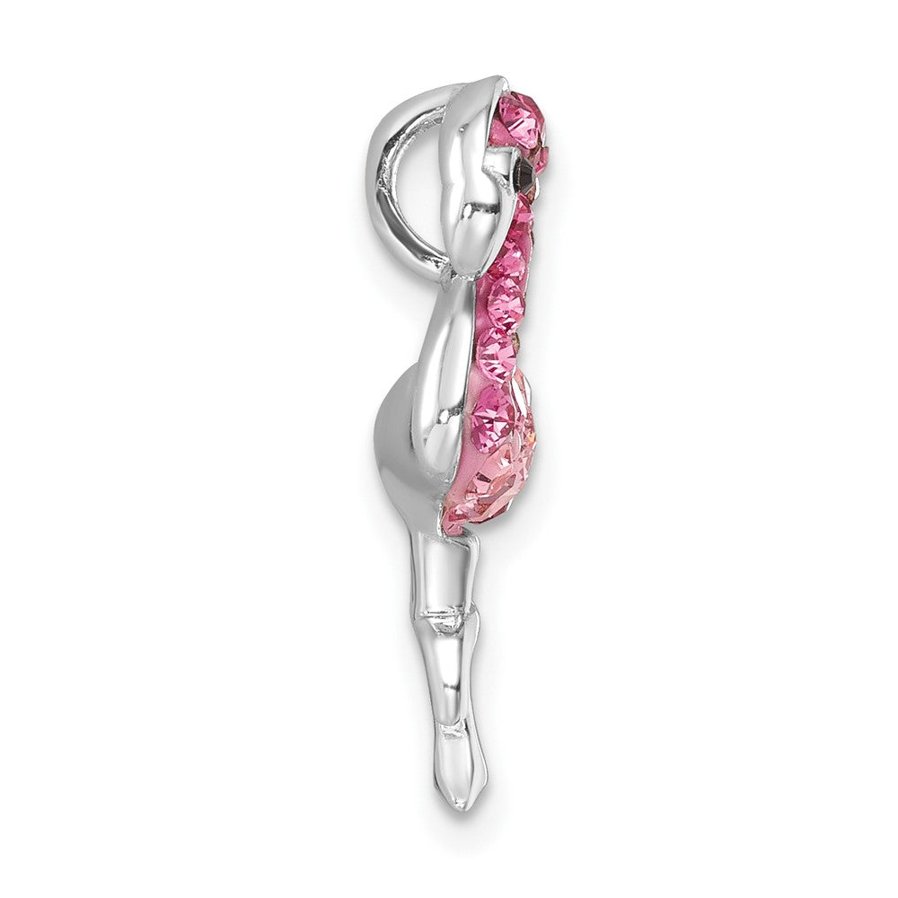 Sterling Silver Rhodium-plated Polished Pink Crystal Flamingo Chain Slide IP-789