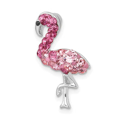 Sterling Silver Rhodium-plated Polished Pink Crystal Flamingo Chain Slide IP-789
