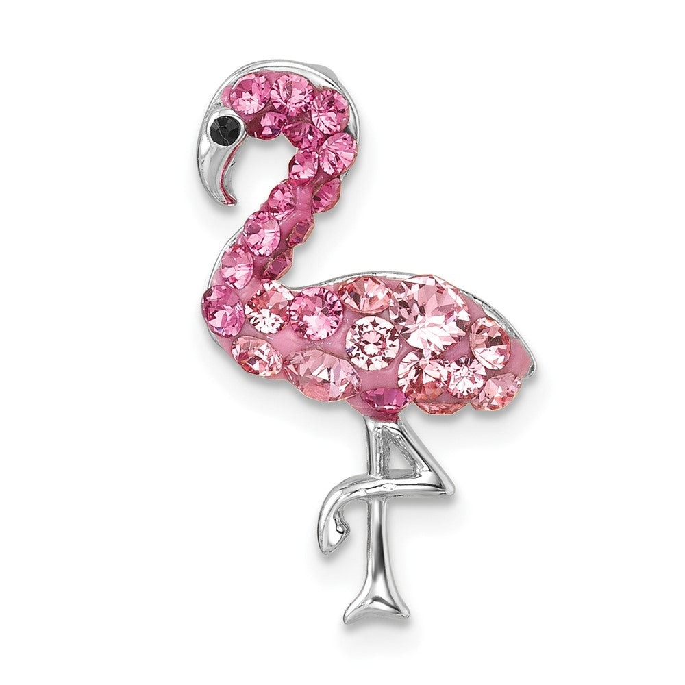 Sterling Silver Rhodium-plated Polished Pink Crystal Flamingo Chain Slide IP-789