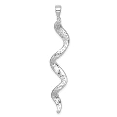 Sterling Silver Rhodium-Plated Polished Long Crystal Twirl Wave Pendant IP-811