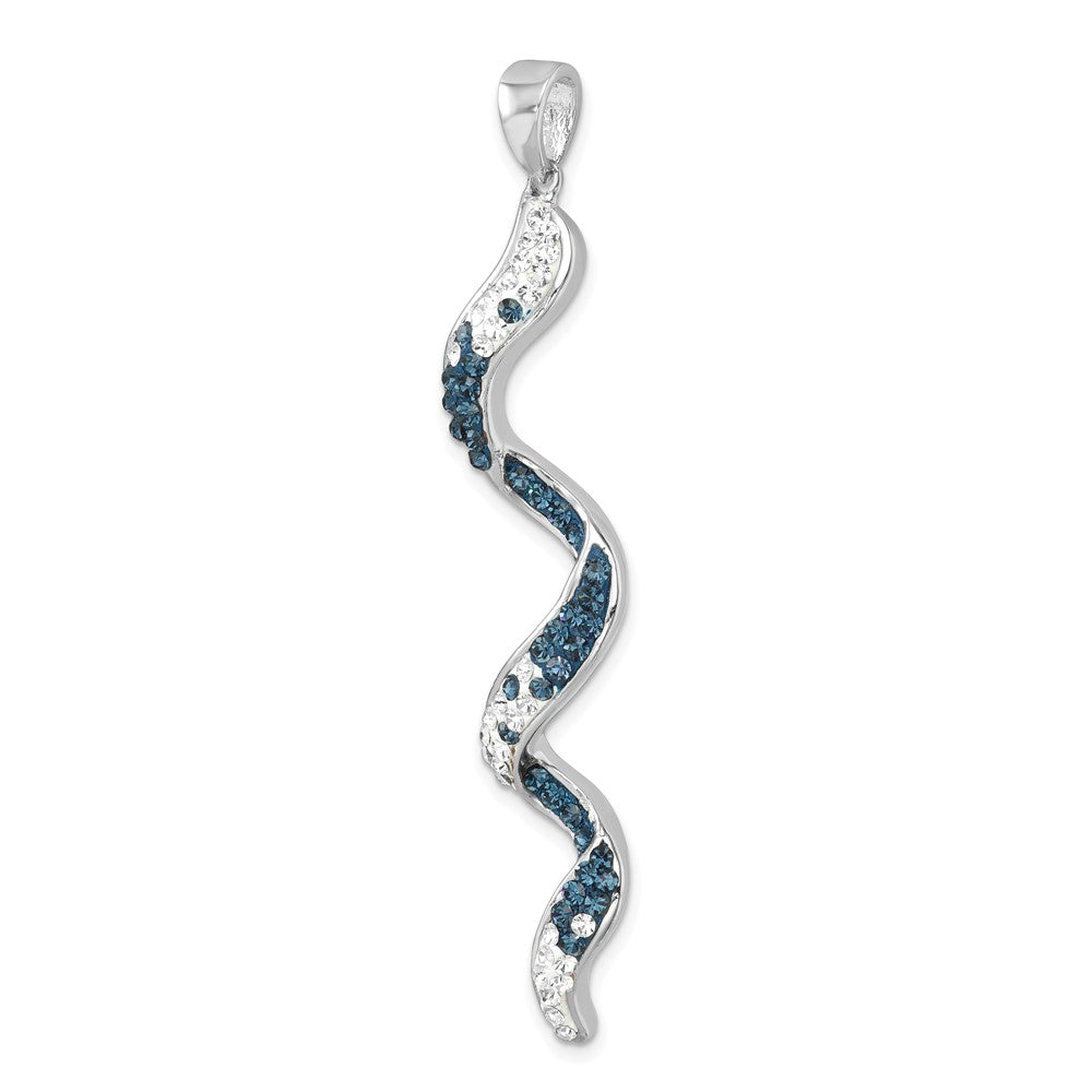 Sterling Silver Rhodium-Plated Polished Long Crystal Twirl Wave Pendant IP-811