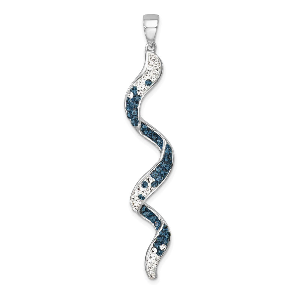 Sterling Silver Rhodium-Plated Polished Long Crystal Twirl Wave Pendant IP-811