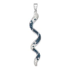 Sterling Silver Rhodium-Plated Polished Long Crystal Twirl Wave Pendant IP-811