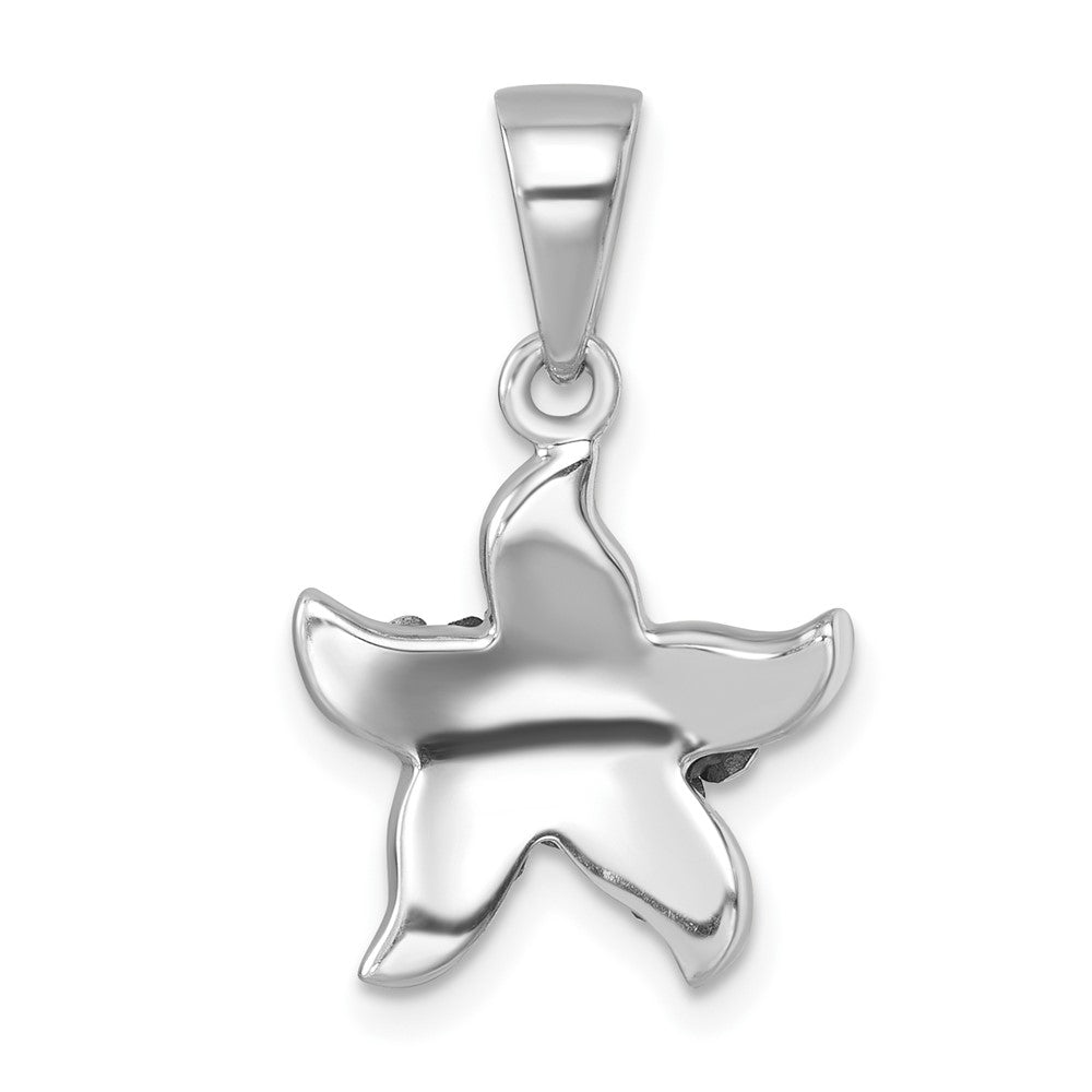 Sterling Silver Rhodium-plated Polished Blue Crystal Starfish Pendant IP-813B