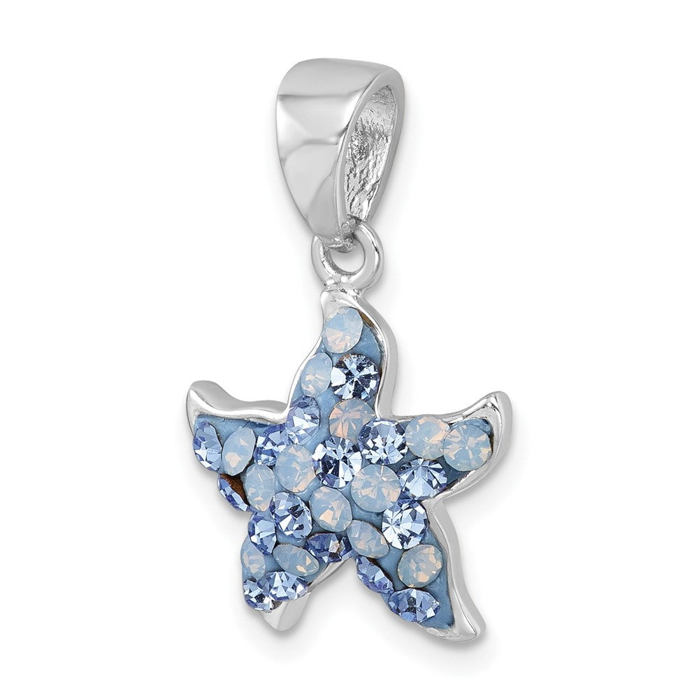 Sterling Silver Rhodium-plated Polished Blue Crystal Starfish Pendant IP-813B