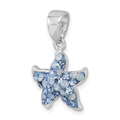 Sterling Silver Rhodium-plated Polished Blue Crystal Starfish Pendant IP-813B