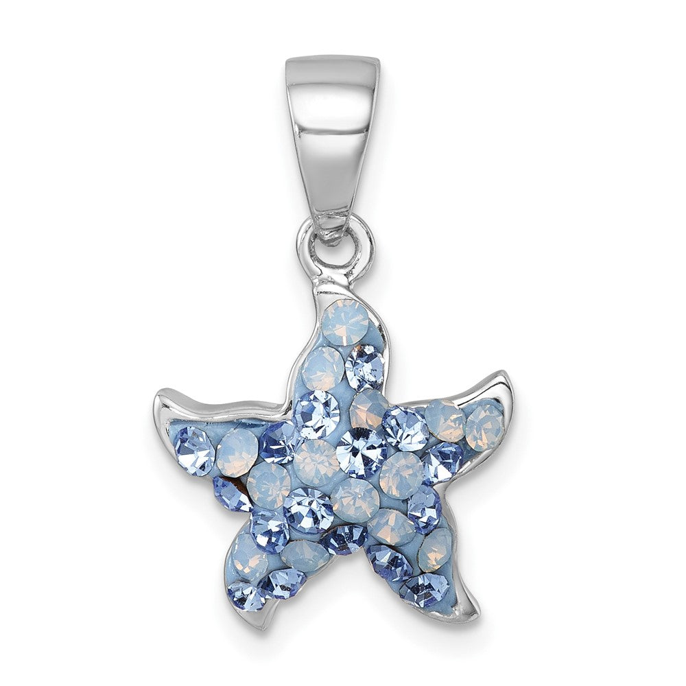 Sterling Silver Rhodium-plated Polished Blue Crystal Starfish Pendant IP-813B