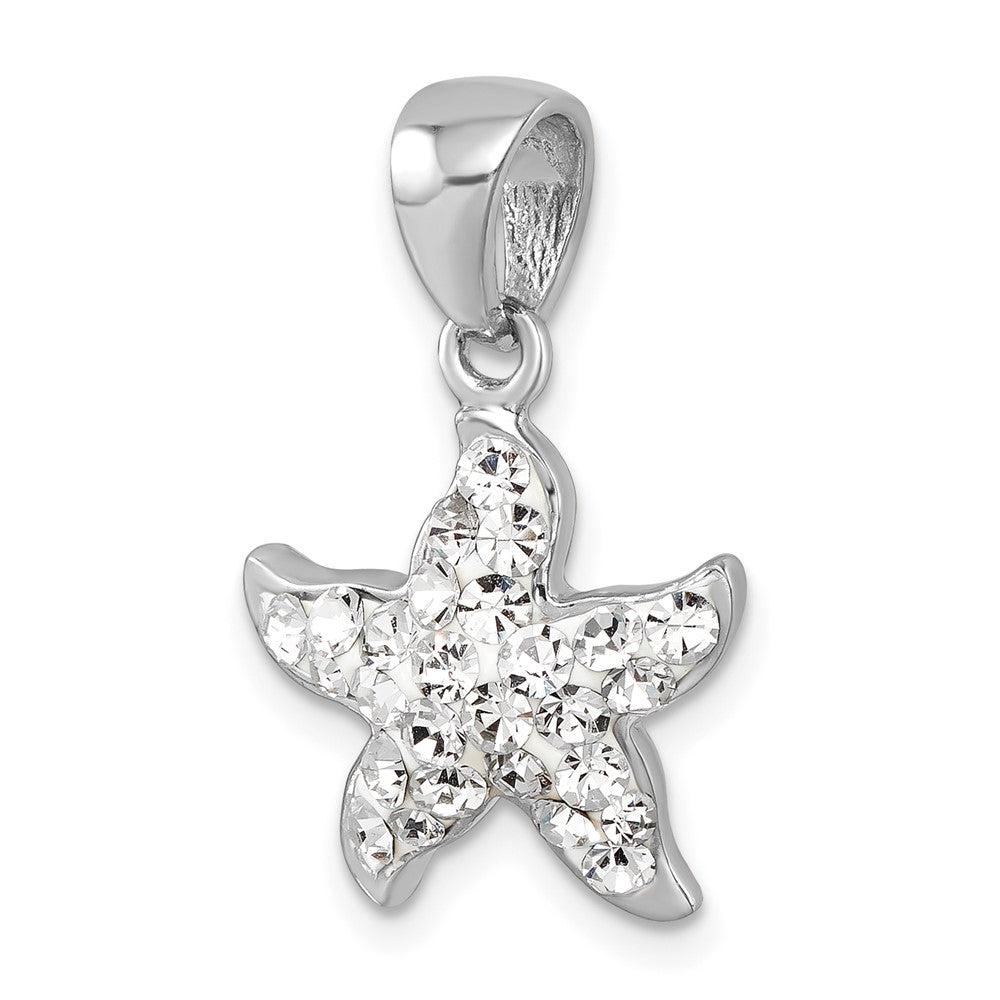 Sterling Silver Rhodium-plated Polished White Crystal Starfish Pendant IP-813W