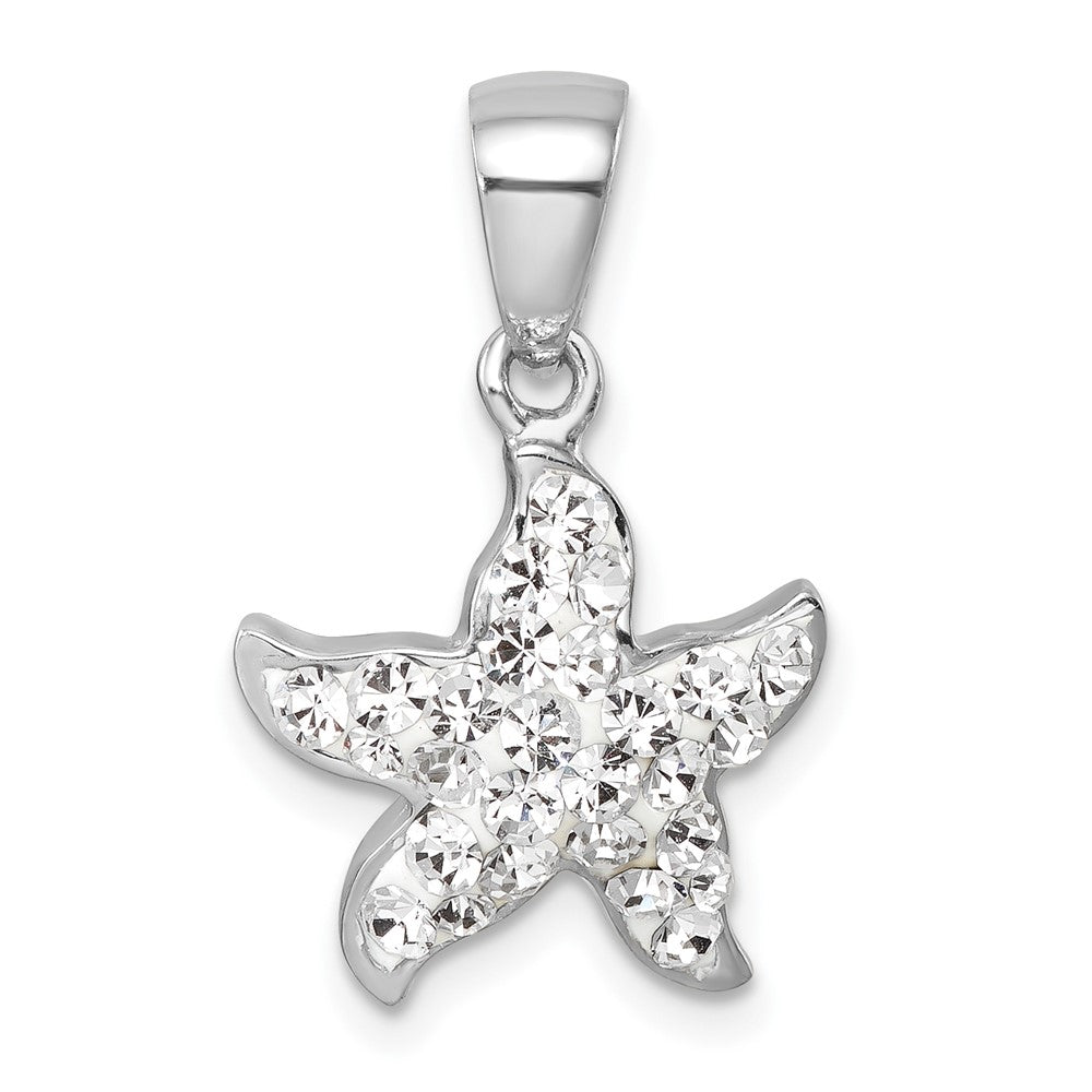 Sterling Silver Rhodium-plated Polished White Crystal Starfish Pendant IP-813W
