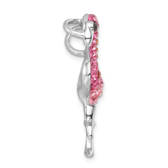 Sterling Silver Rhodium-plated Polished Pink Crystal Flamingo Pendant IP-820