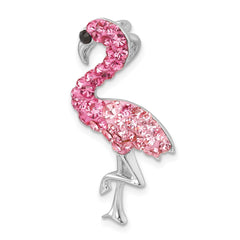 Sterling Silver Rhodium-plated Polished Pink Crystal Flamingo Pendant IP-820