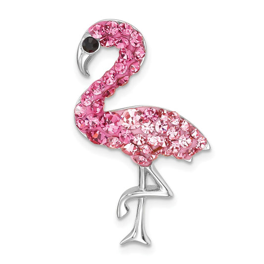 Sterling Silver Rhodium-plated Polished Pink Crystal Flamingo Pendant IP-820