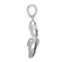 Sterling Silver Rhodium-Plated Polished Crystal Anchor Pendant IP-888