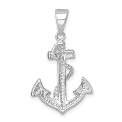 Sterling Silver Rhodium-Plated Polished Crystal Anchor Pendant IP-888