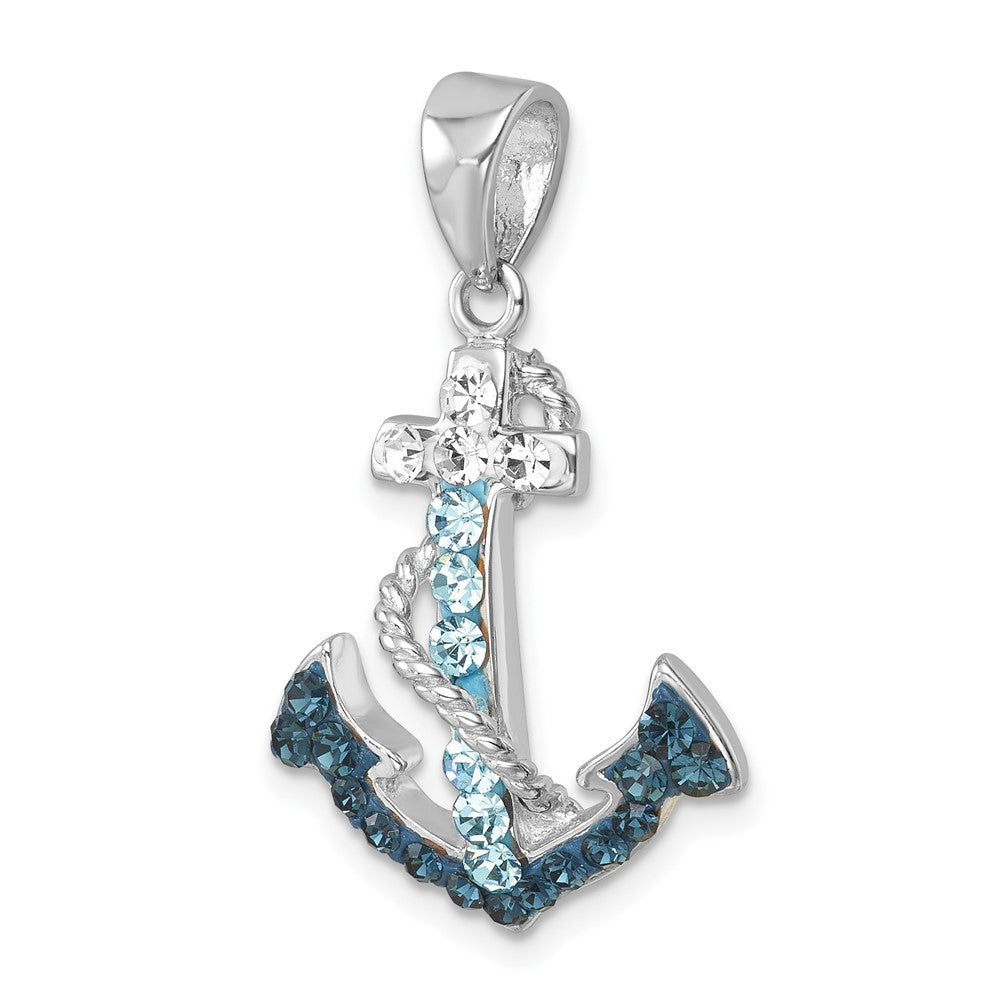 Sterling Silver Rhodium-Plated Polished Crystal Anchor Pendant IP-888