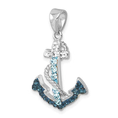 Sterling Silver Rhodium-Plated Polished Crystal Anchor Pendant IP-888