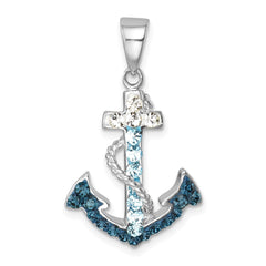 Sterling Silver Rhodium-Plated Polished Crystal Anchor Pendant IP-888