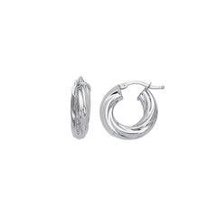 White Gold Polished Twist Hoop Earring