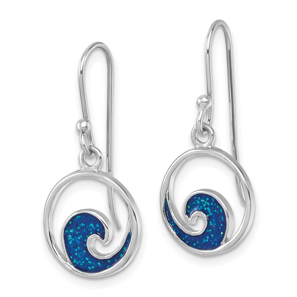LE-002 Sterling Silver Rhodium-plated Enameled Wave Dangle Earring