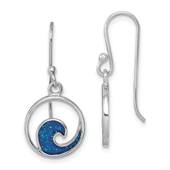 LE-002 Sterling Silver Rhodium-plated Enameled Wave Dangle Earring