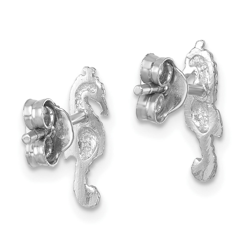 LE-008 Sterling Silver Rhodium-plated Polished Seahorse Post Earring