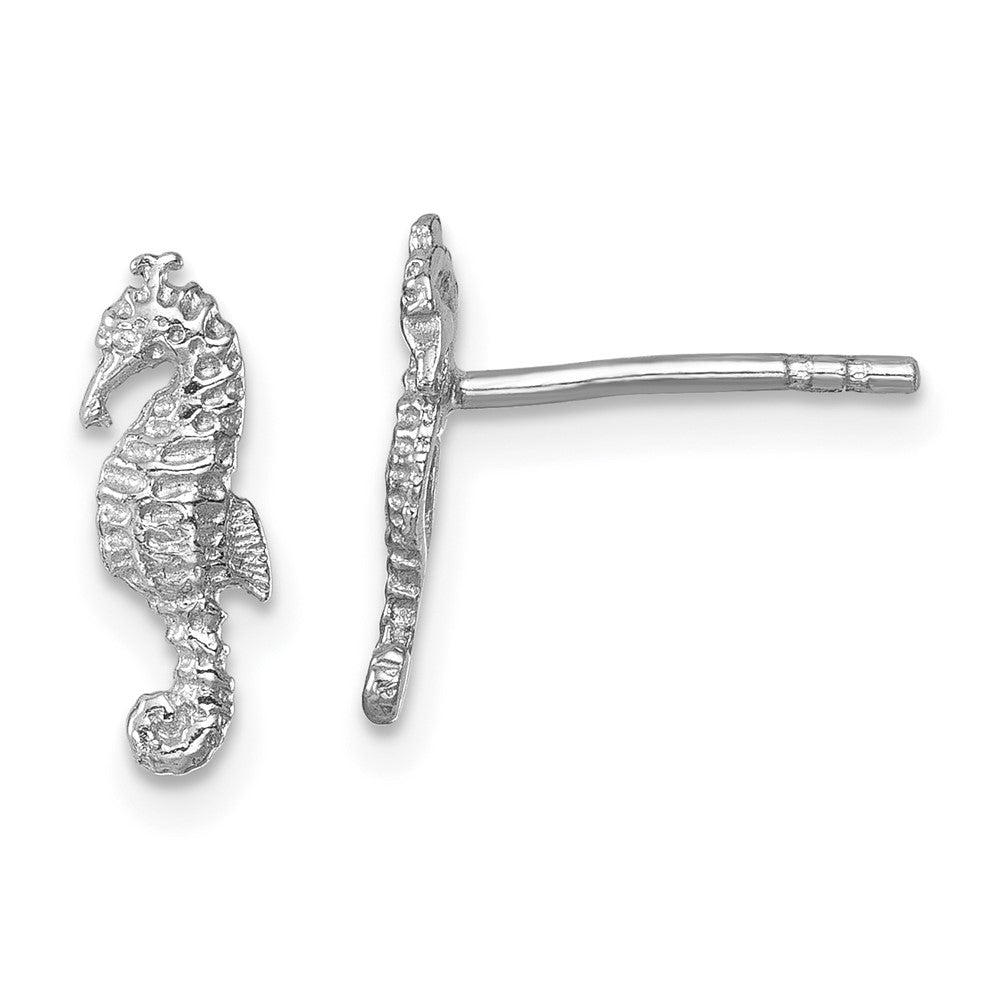 LE-008 Sterling Silver Rhodium-plated Polished Seahorse Post Earring