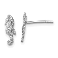 LE-008 Sterling Silver Rhodium-plated Polished Seahorse Post Earring