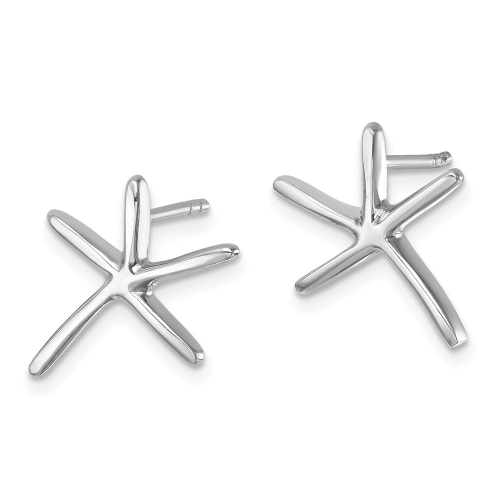 LE-016 Sterling Silver Rhodium-plated Polished Starfish Post Earring