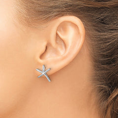 LE-016 Sterling Silver Rhodium-plated Polished Starfish Post Earring